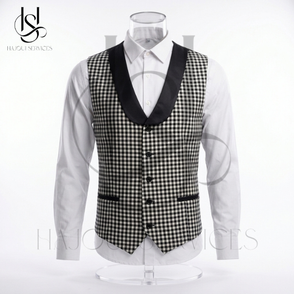 Ensemble Gilet à Carreaux & Col Châle