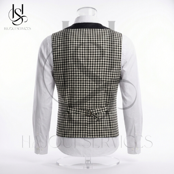 Ensemble Gilet à Carreaux & Col Châle